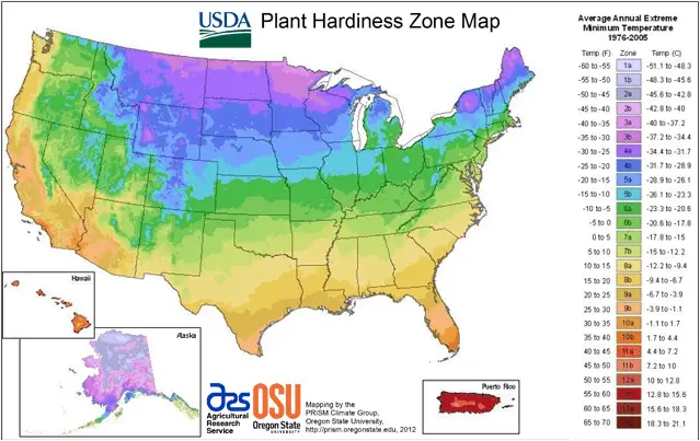 Hardiness Zone Map for Gorwing Plants Outside