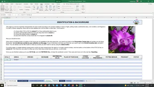 Orchid Tracker Excel Worksheet Id and Name
